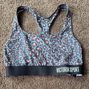 VICTORIA SPORT  Leopard Print Sports Bra - Gray and Pink